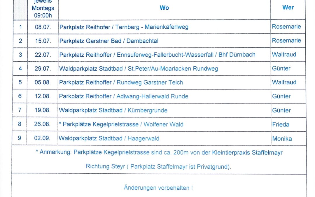 Walken: Sommerplan 2024